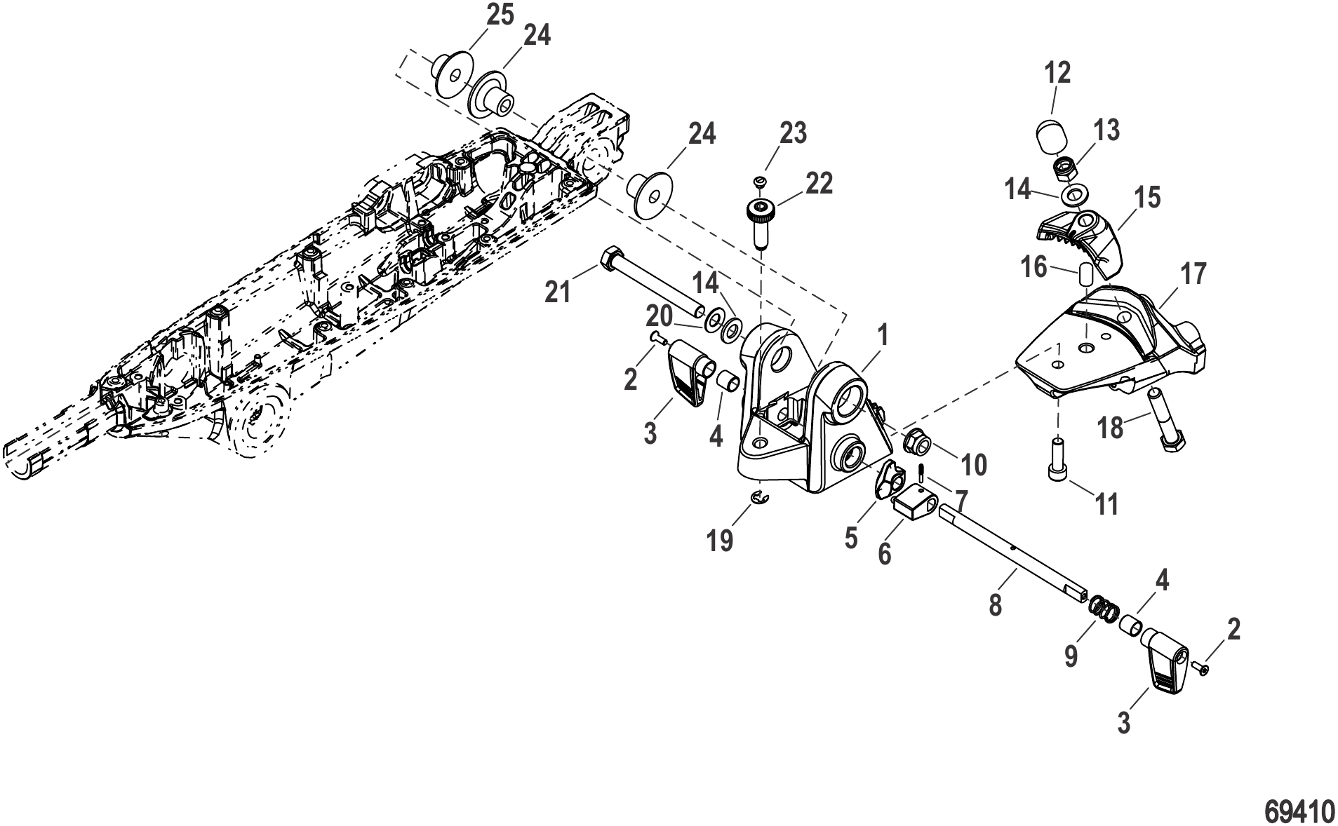 Tiller Handle Rear Bracket Assembly (Mid Mount)