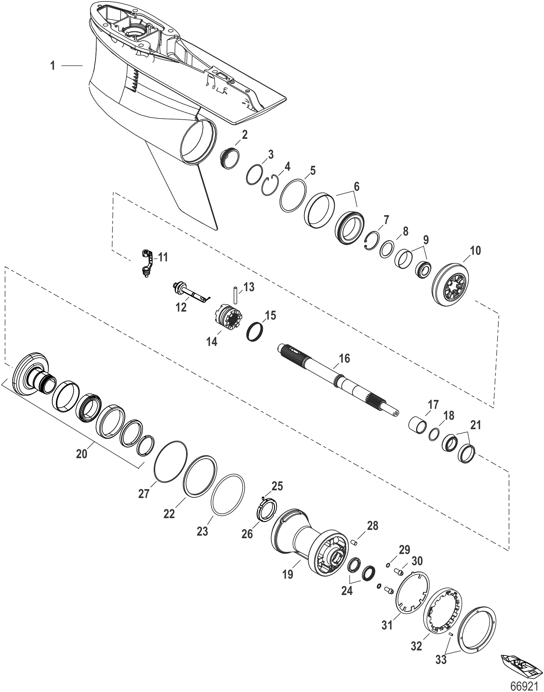 Gear Housing, Prop Shaft - Counter Rotation, 5.44 Torpedo (1.75 and 1.85 Gear Ratio)