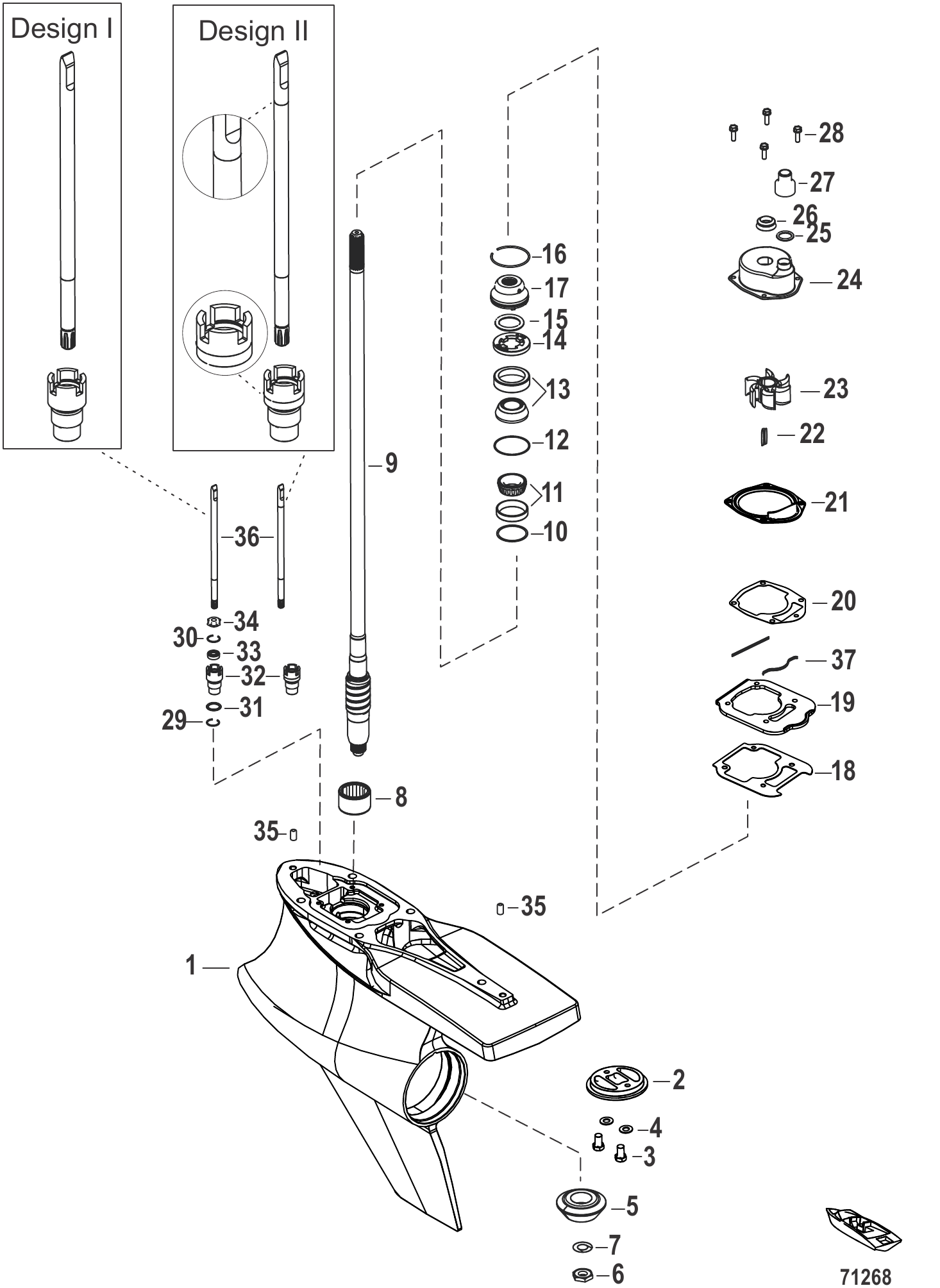 齿轮箱(驱动轴)-Sport Master型(速比1.60) Gear Housing, Driveshaft, Sport Master (1.60 Gear Ratio)