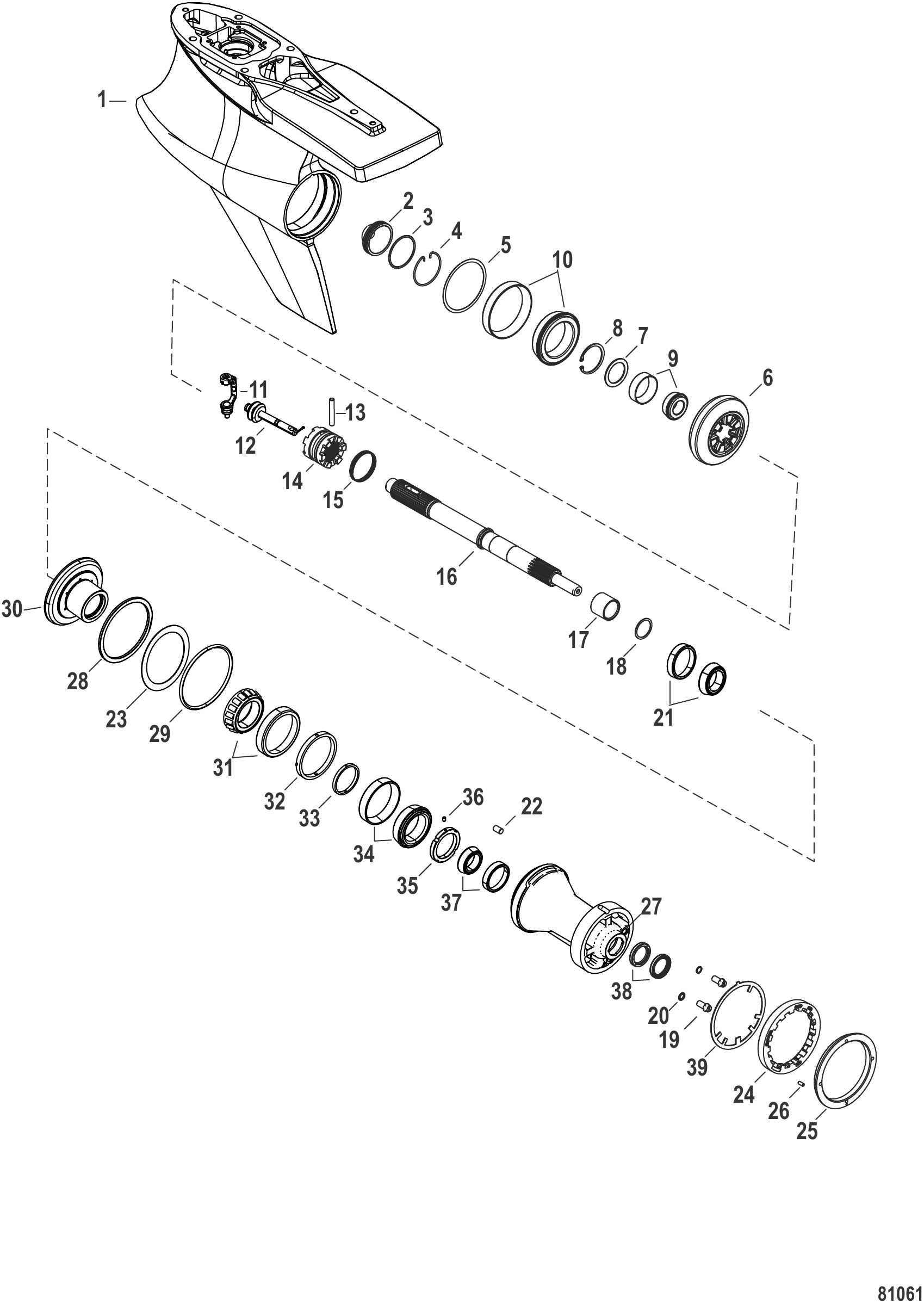齿轮箱(螺旋桨轴-反转)-Sport Master型(速比1.60) Gear Housing, Prop Shaft, Counter Rotation, Sport Master (1.60 Gear Ratio)