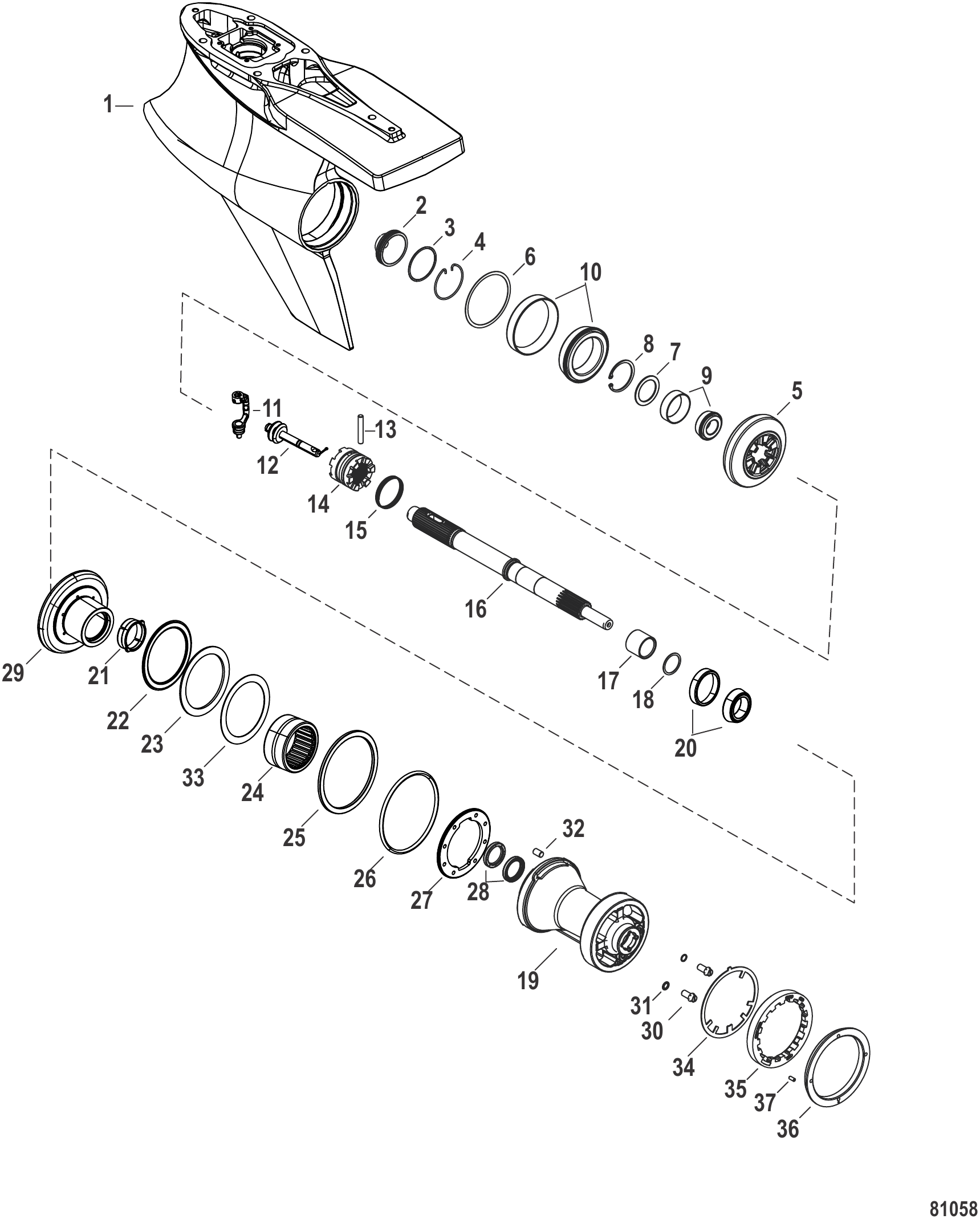 Gear Housing, Prop Shaft, Standard Rotation, Sport Master, (1.60 Gear Ratio)
