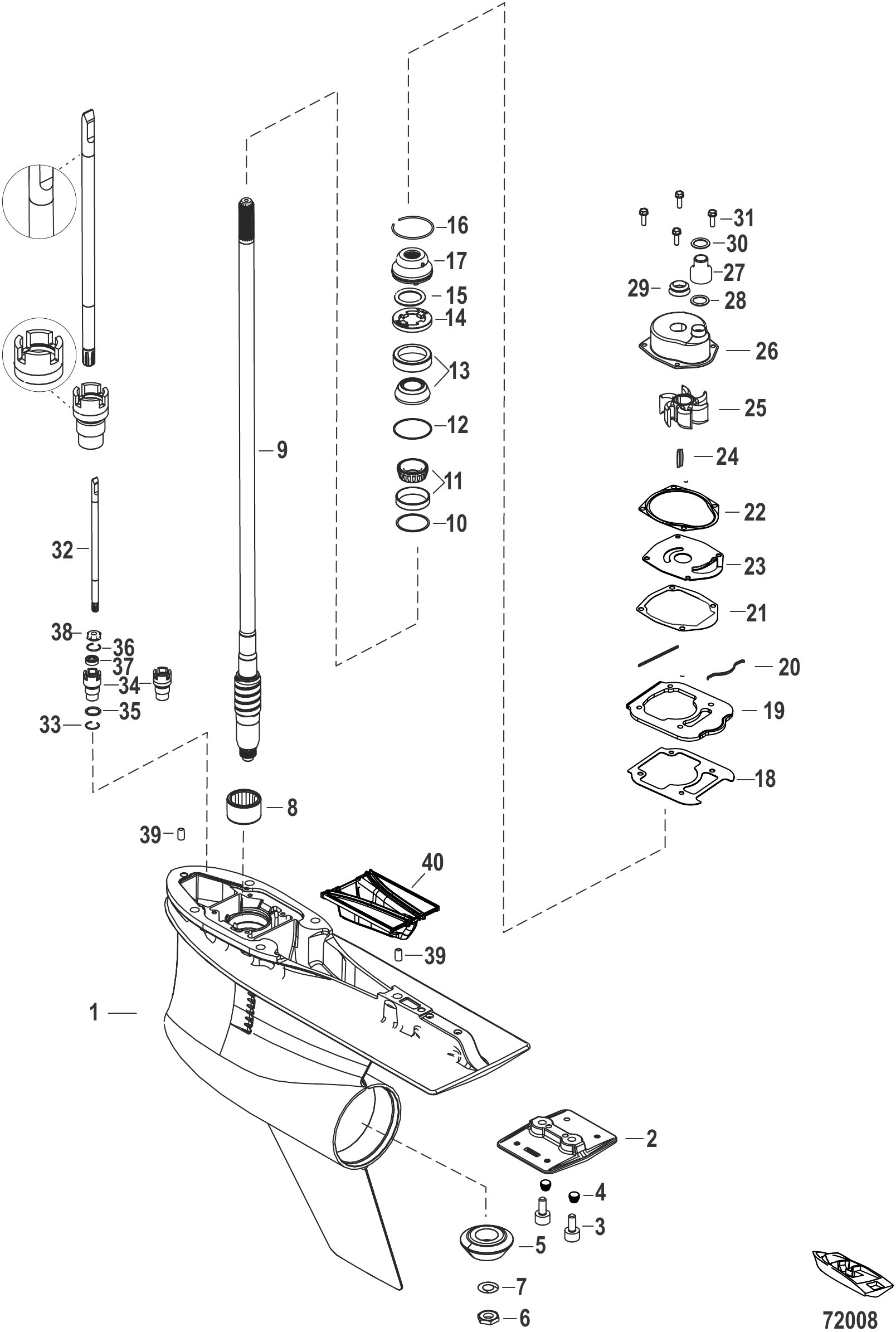 Gear Housing Driveshaft, 5.44 Torpedo (1.85 Gear Ratio)