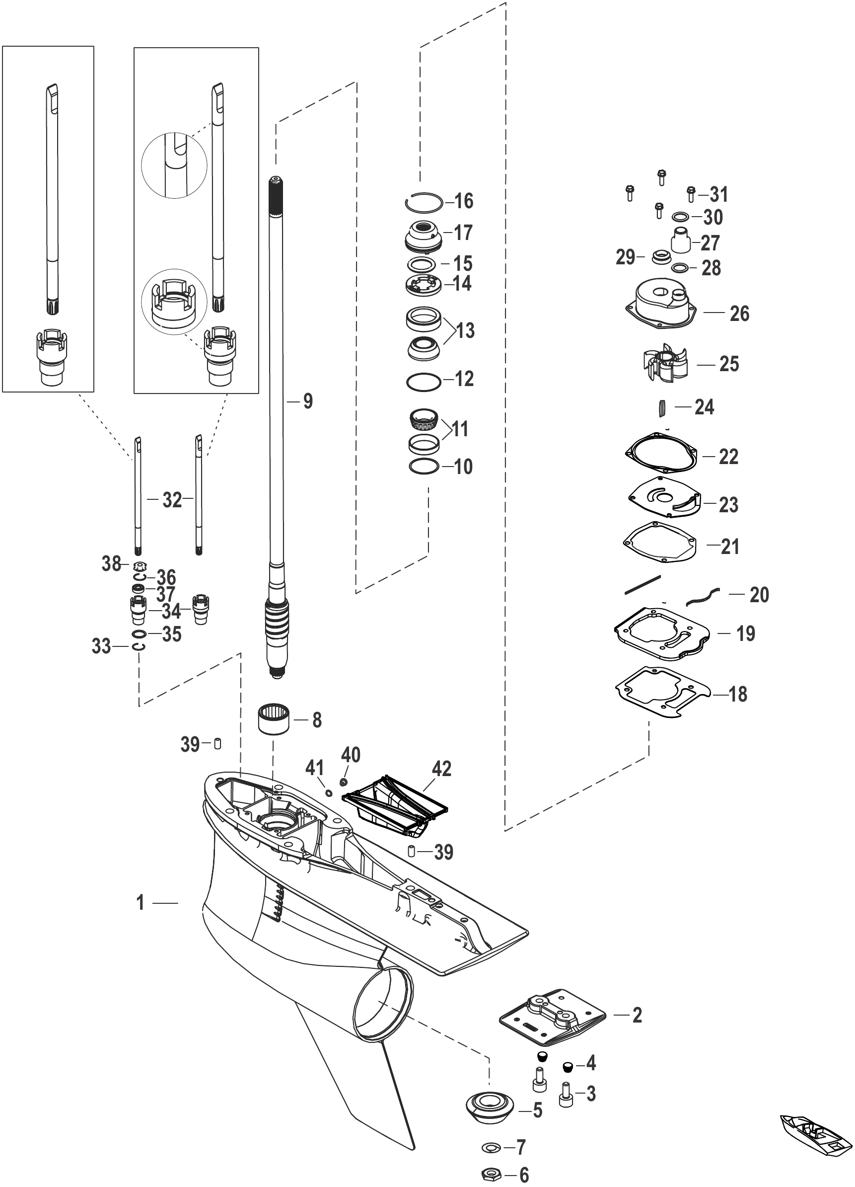 Gear Housing, Driveshaft, 5.44 Torpedo (1.75 Gear Ratio)