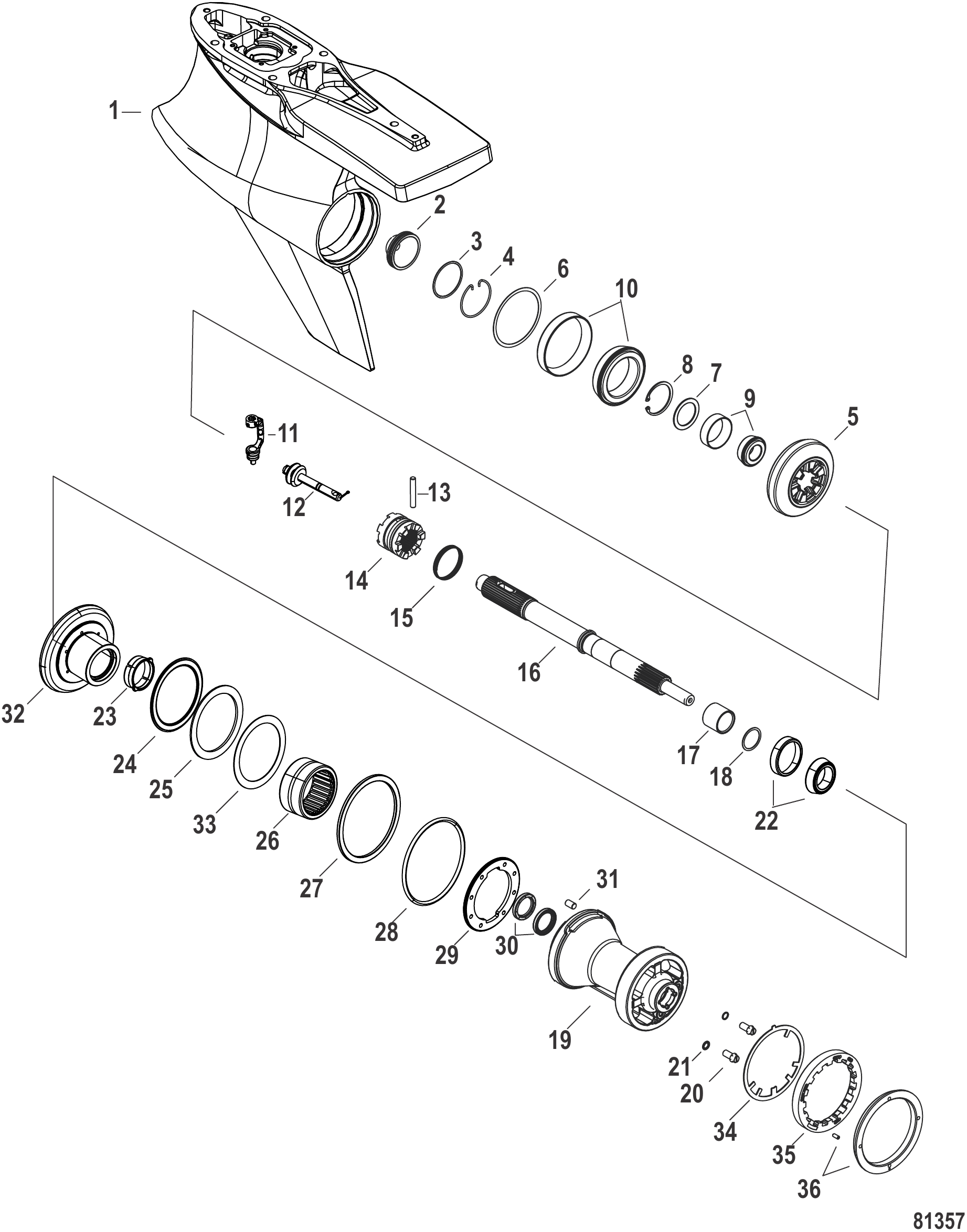 Gear Housing, Prop Shaft-Standard Rotation, Sport Master (1.75 Gear Ratio)