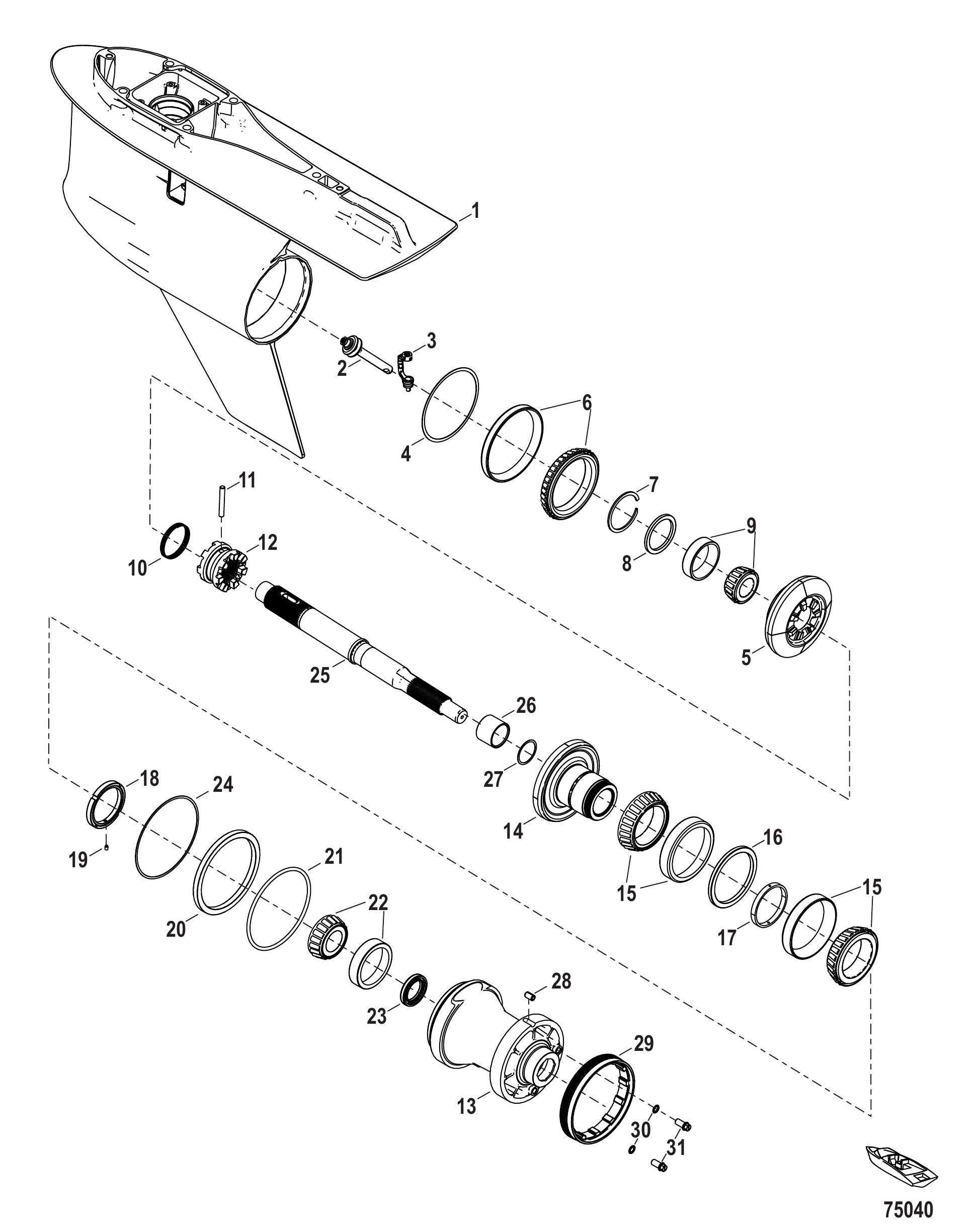 Gear Housing, Prop Shaft - Counter Rotation, 6.44 Torpedo (2.08 Gear Ratio)