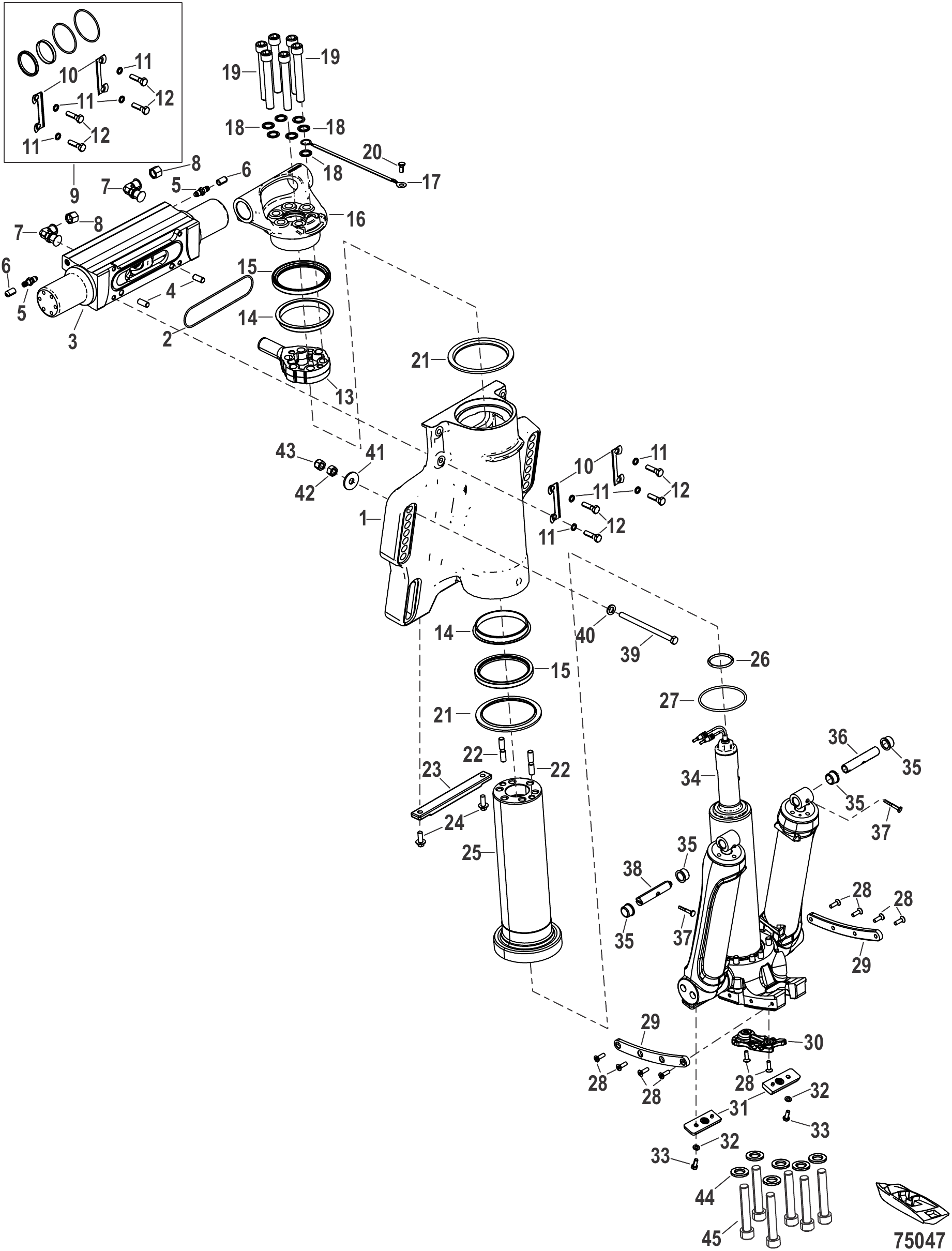 Power Trim/Transom Assembly Standard Rotation