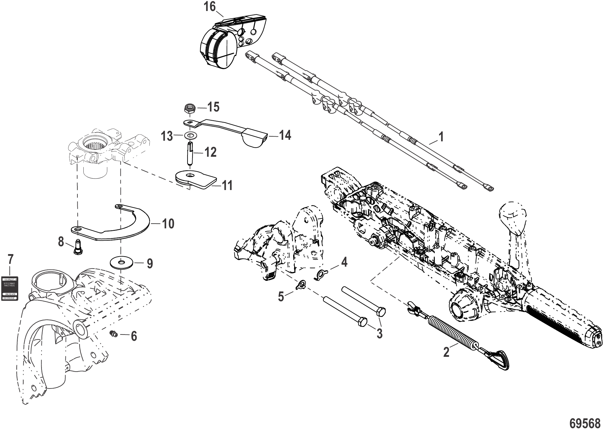 Tiller Handle Kit Components (Mid Mount)