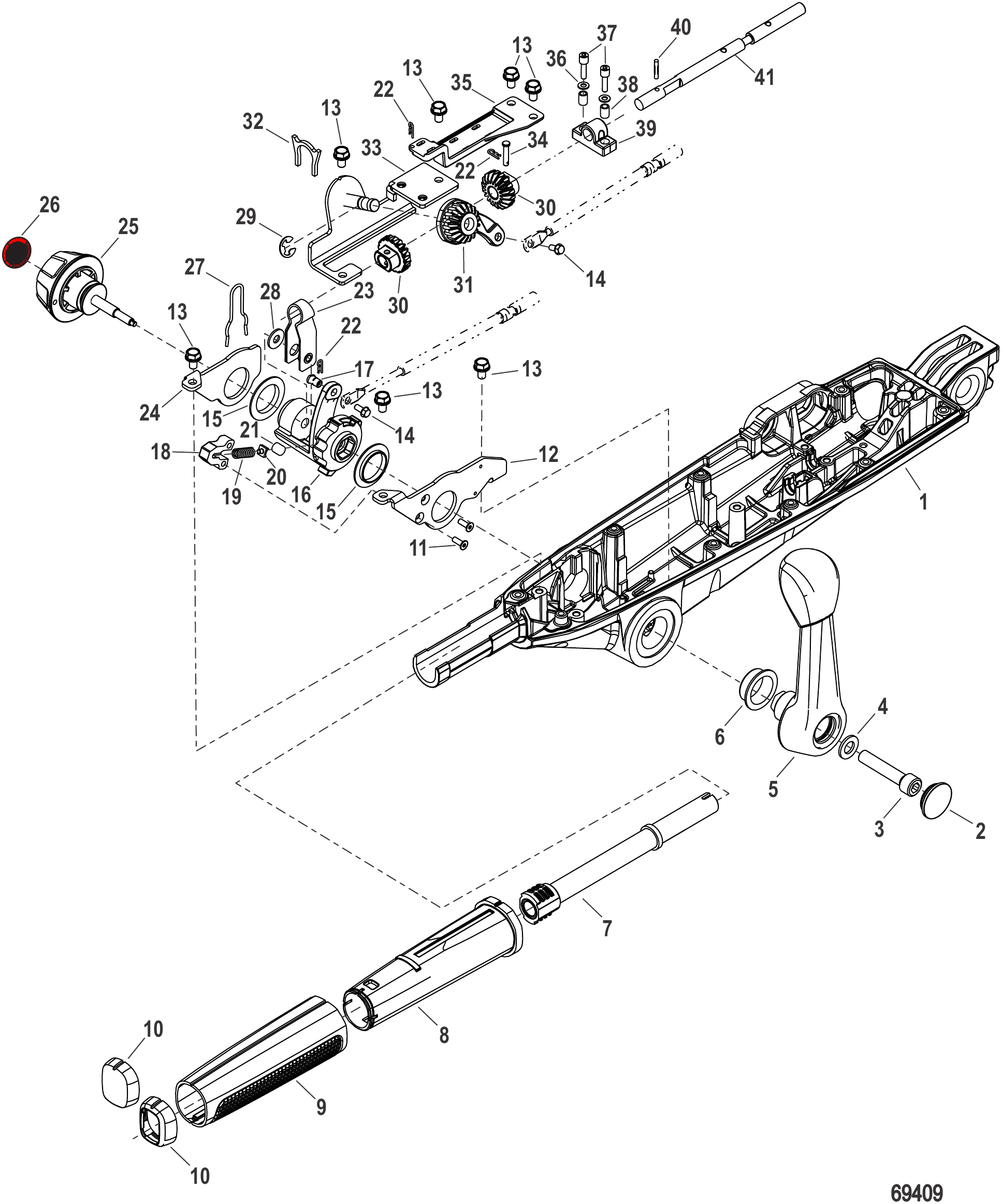 Tiller Handle Shift and Throttle Components (Mid Mount)