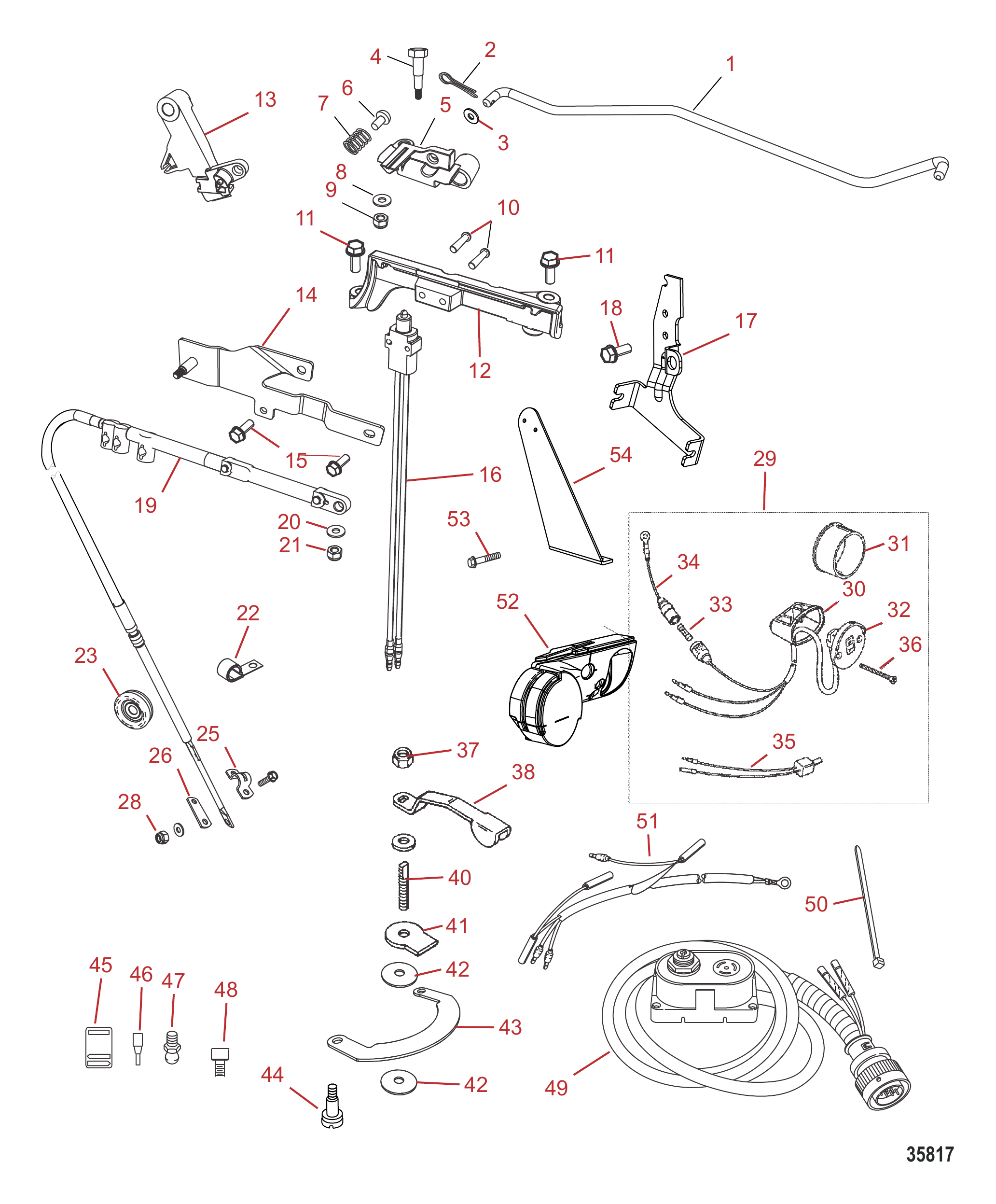 Tiller Handle Kit Components (Jet 35/40)