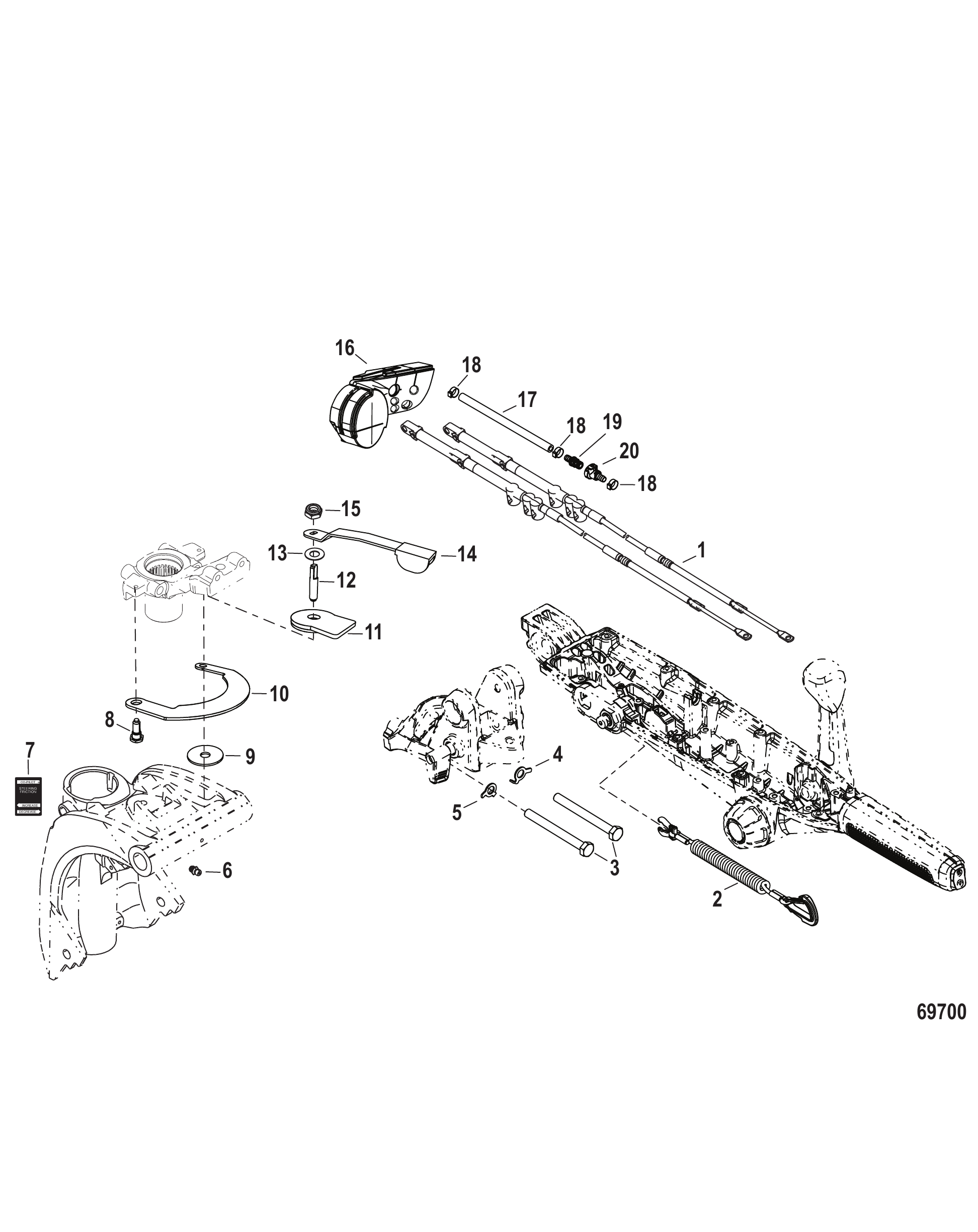 Tiller Handle Kit Components (Mid Mount SeaPro)