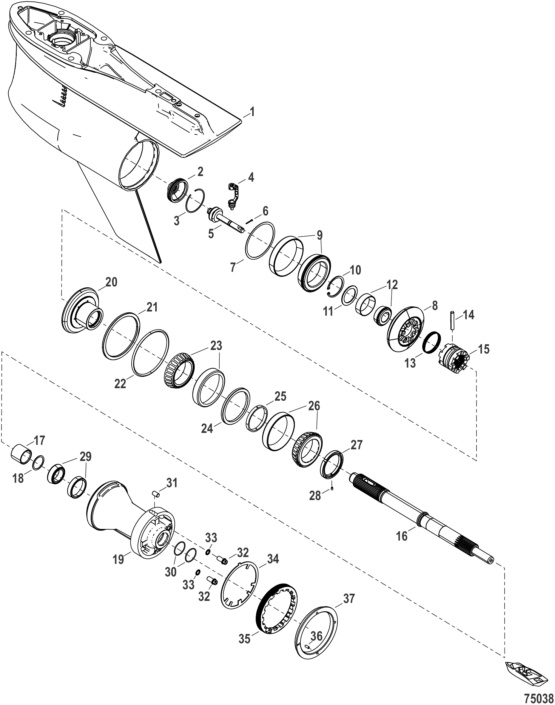 Gear Housing Prop Shaft, Counter Rotation, 5.44 Torpedo, (1.60 Gear Ratio)