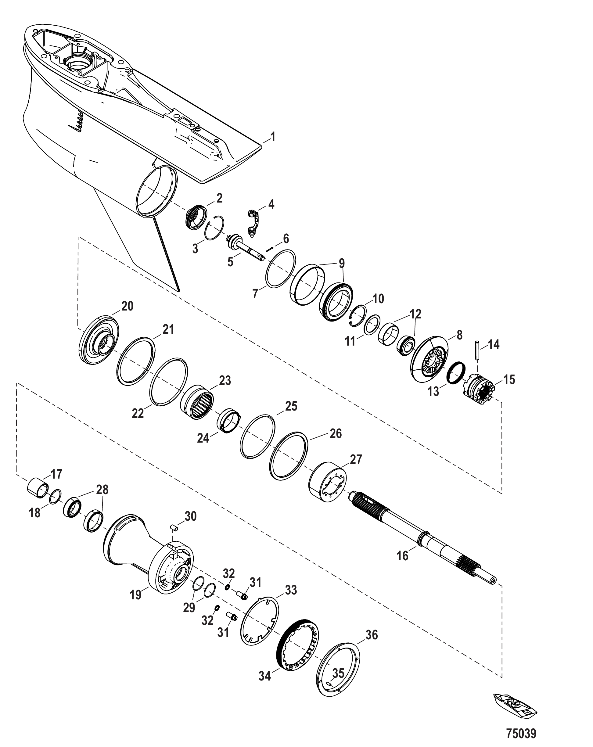 Gear Housing Prop Shaft, Standard Rotation, 5.44 Torpedo (1.60 Gear Ratio)