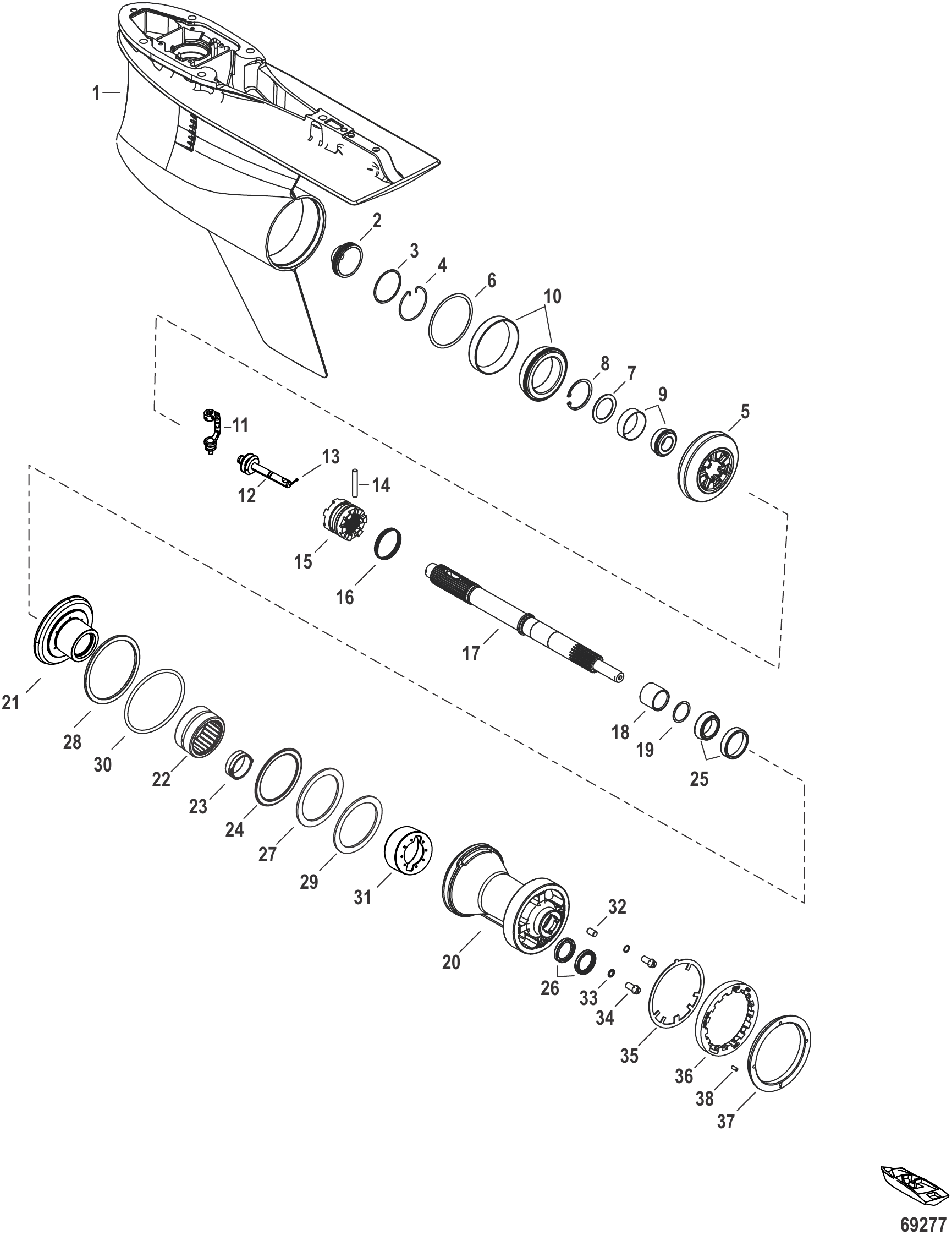 Gear Housing, Prop Shaft - Standard Rotation, 5.44 Torpedo, 1.60