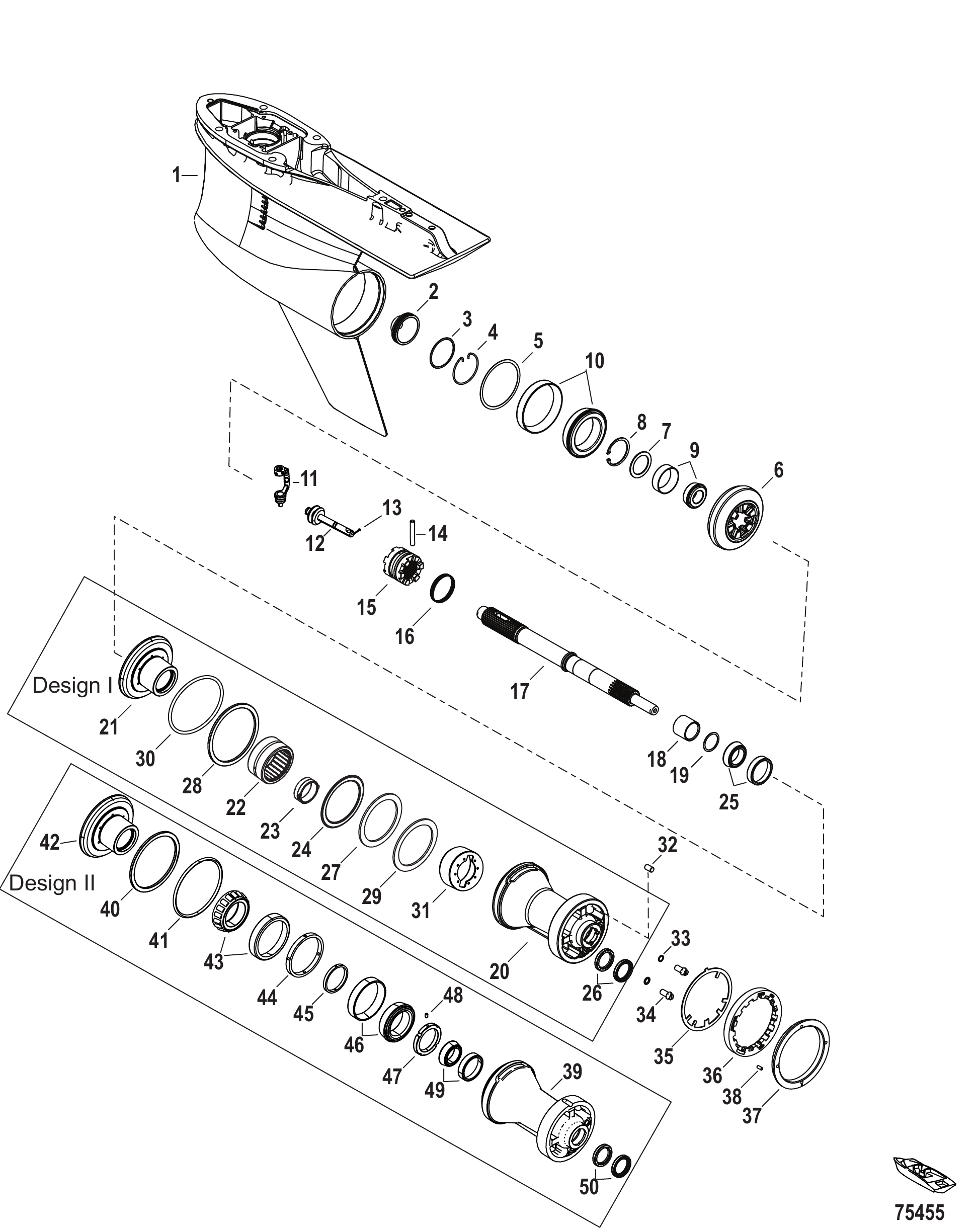 Gear Housing Prop Shaft - Counter Rotation, 5.44 Torpedo 1.60