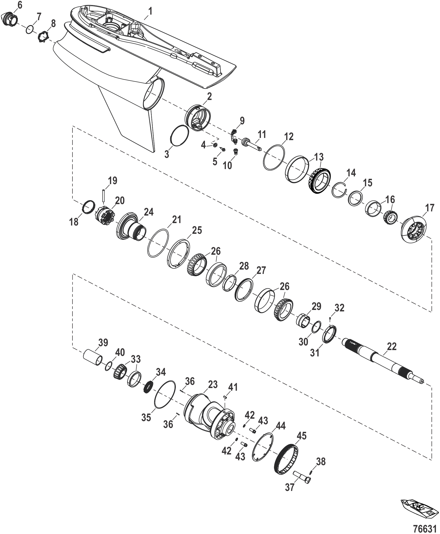 Gear Housing, Prop Shaft - Counter Rotation, R-Drive 1.60