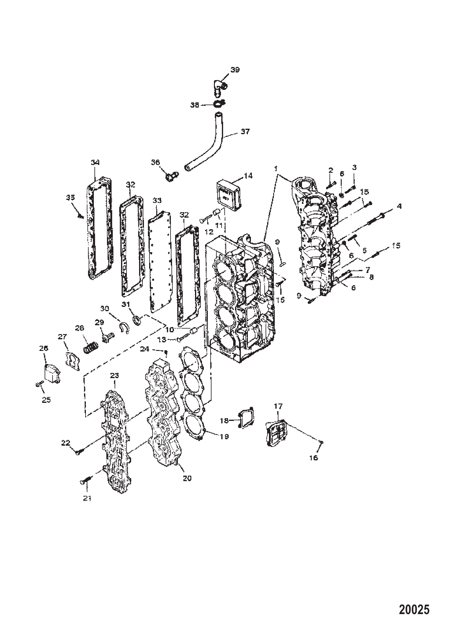 气缸体总成(序列号0E138600至0E173427) Cylinder Block Assembly (Serial # 0E138600 Thru 0E173427)