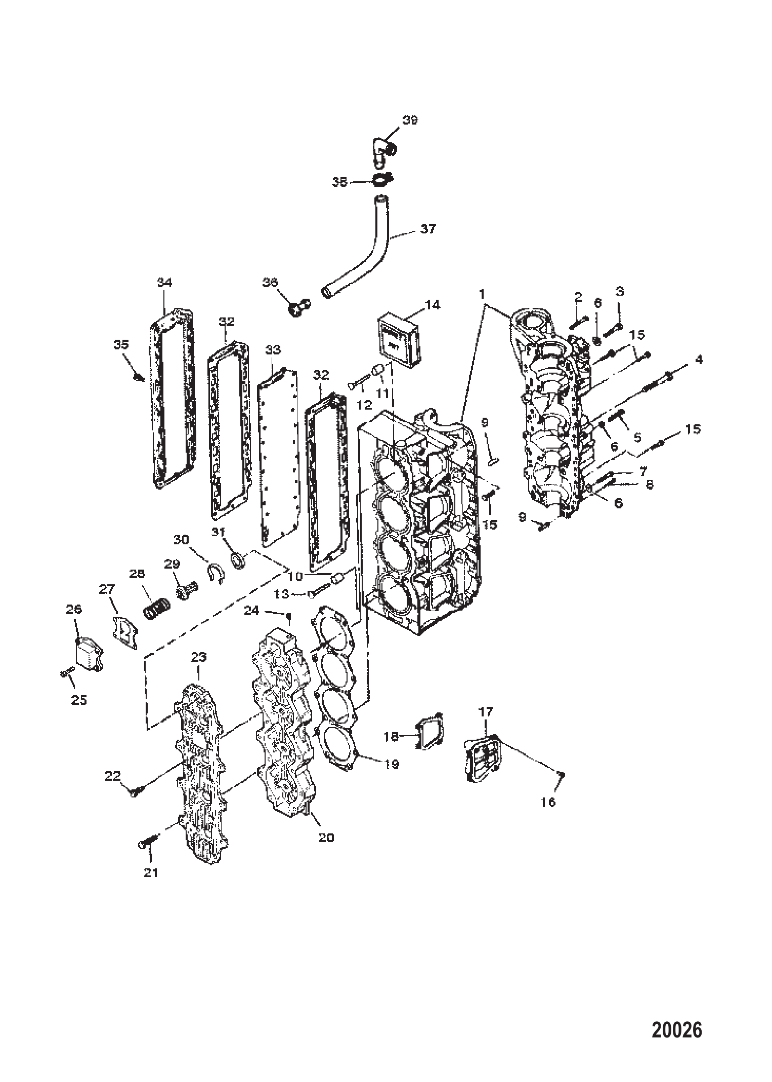气缸体总成(序列号0E173428至0E287999) Cylinder Block Assembly (Serial # 0E173428 Thru 0E287999)
