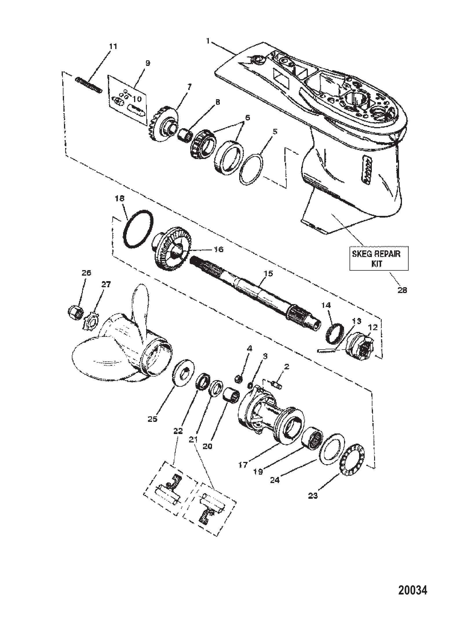 齿轮箱总成(螺旋桨轴)(3爪倒车离合器) Gear Housing Assembly (Propshaft) (3 Jaw Reverse Clutch)