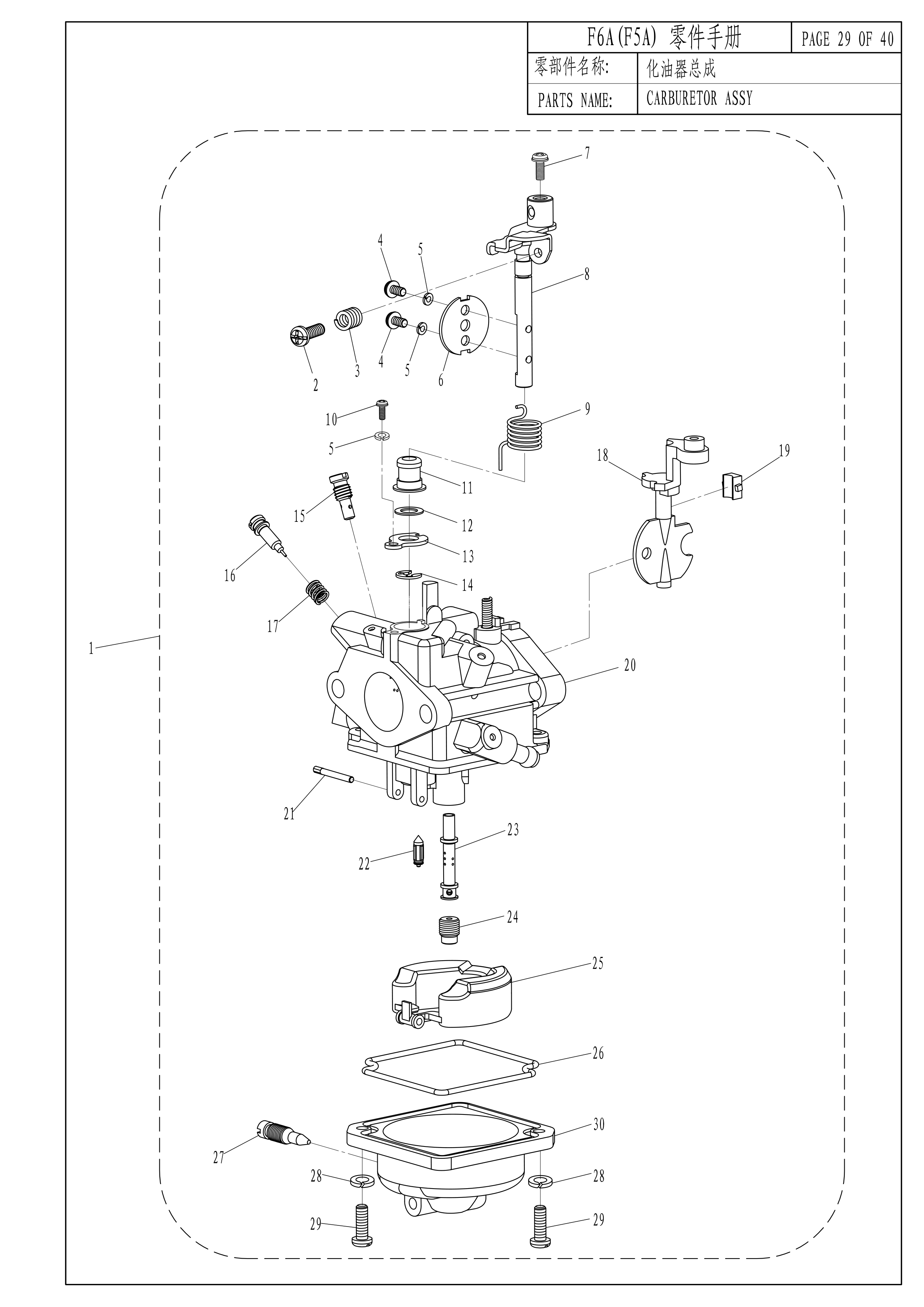 化油器总成 CARBURETOR ASSY 爆炸图