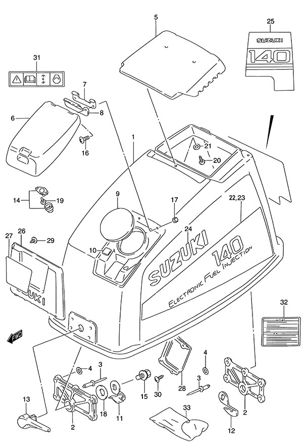 发动机罩(DT140EFI型 1997至2001年款) Engine Cover(DT140EFI - 1997 to 2001)