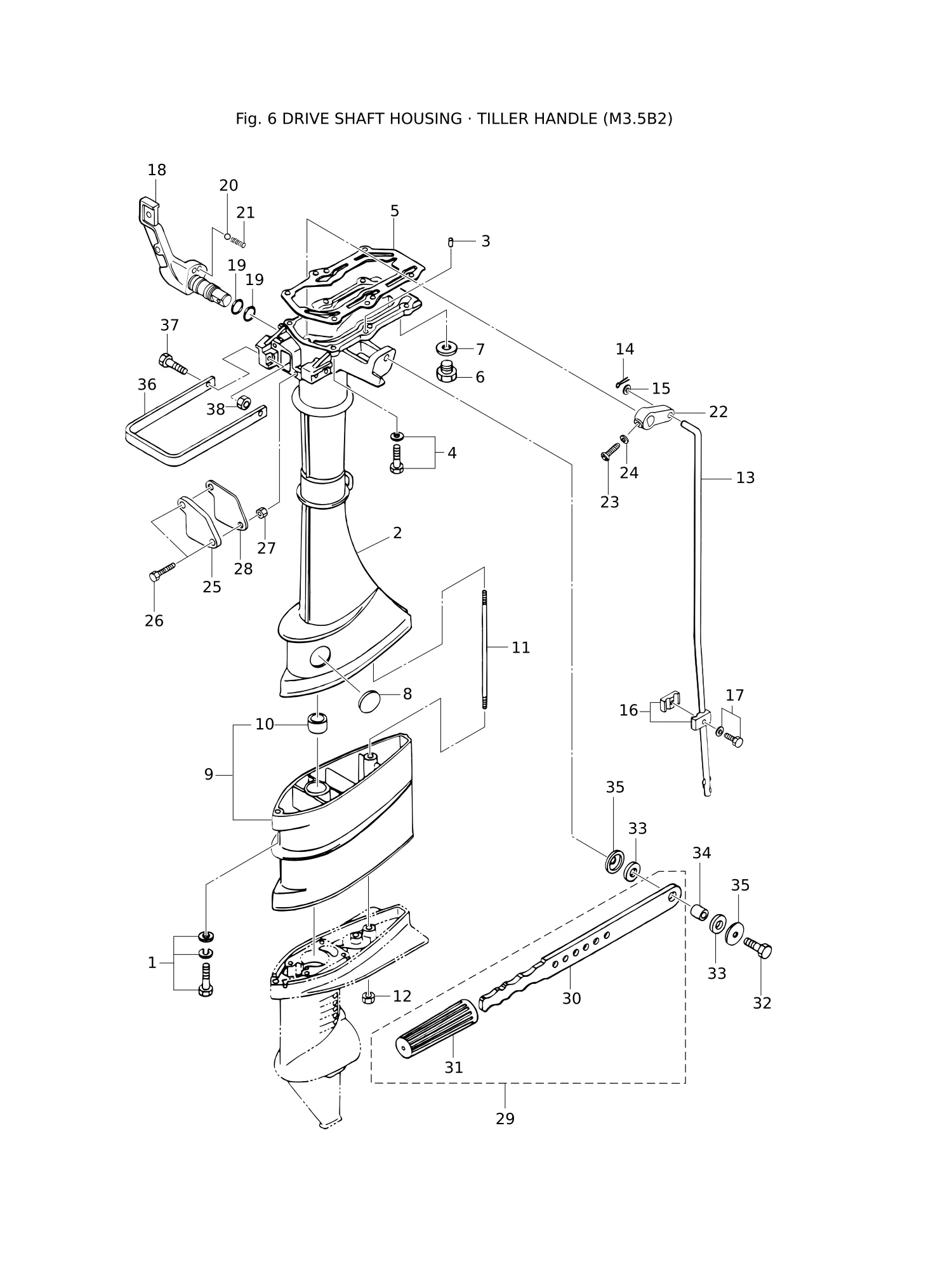 DRIVE SHAFT HOUSING · TILLER HANDLE (M3.5B2)