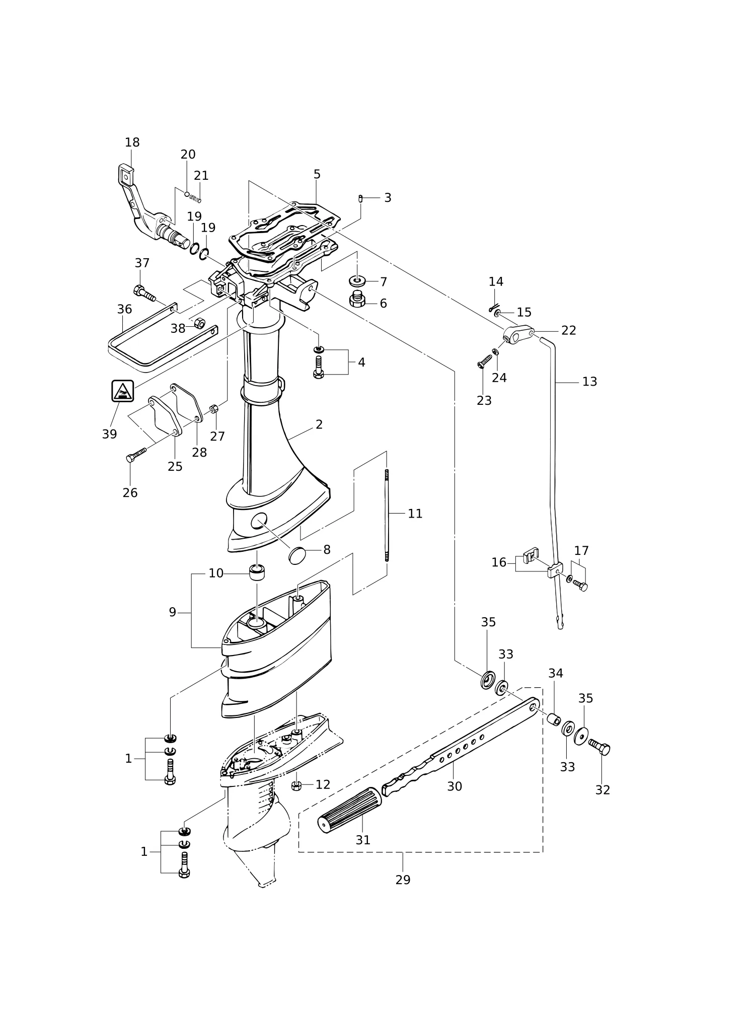 DRIVE SHAFT HOUSING · TILLER HANDLE (M3.5B2)
