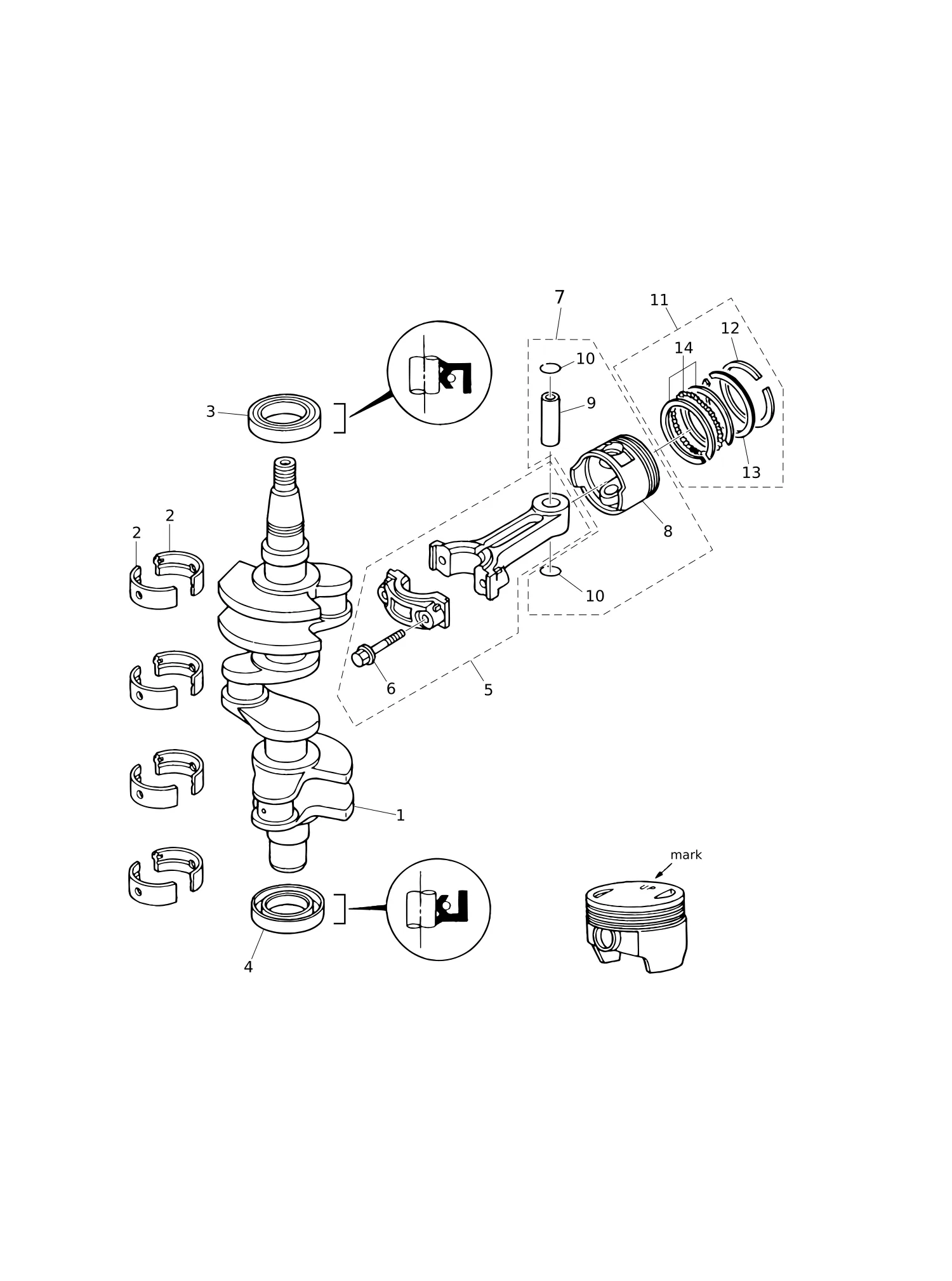PISTON · CRANK SHAFT