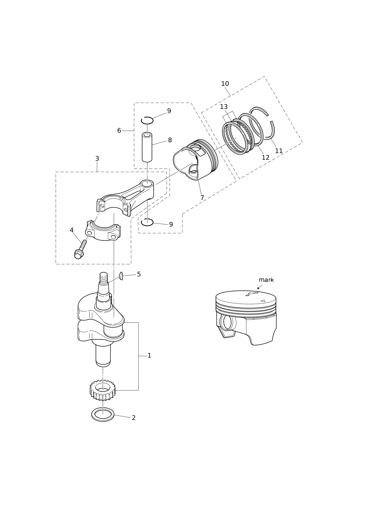 PISTON · CRANK SHAFT
